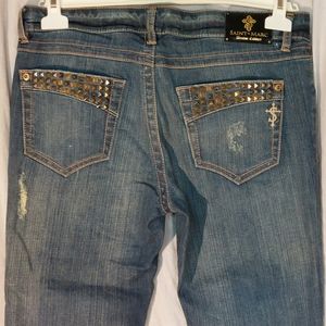 Saint Marc distressed studded mid-rise straight leg jeans, size 31, NWOT